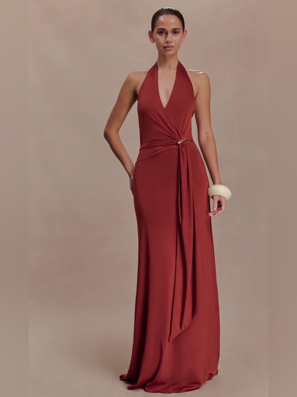 Meshki Veda Slinky Halter Maxi Dress - Russet